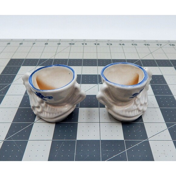 Pfaltzgraff Yorktowne Egg Cups Chicken Hen Stoneware Blue Scroll Set of 2 - Picture 3 of 8